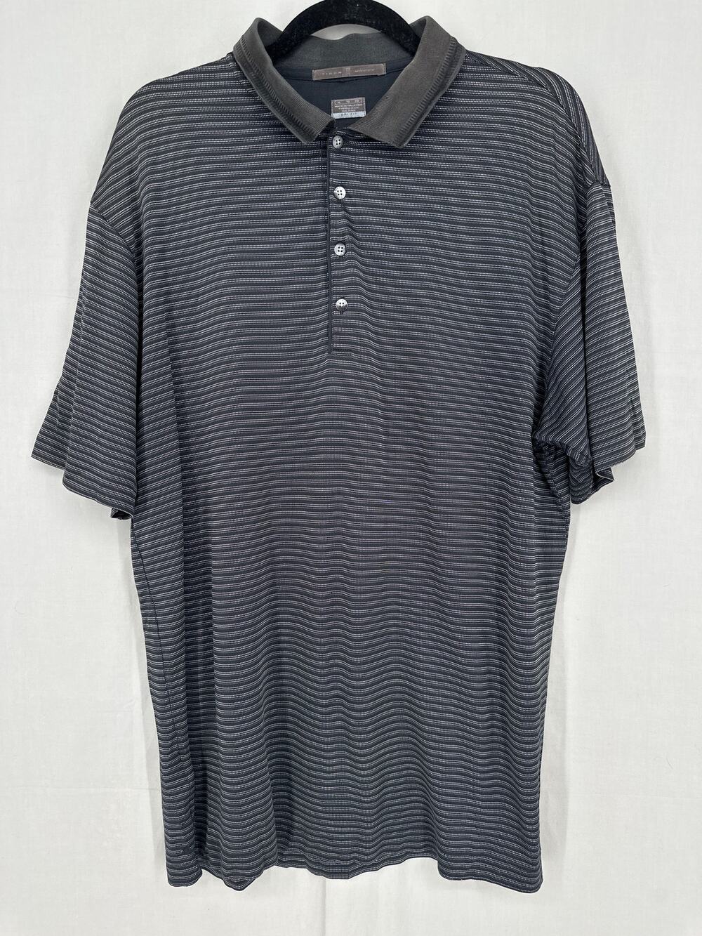 Vintage Tiger Woods Polo Shirt Mens XL Black Striped Golf Dri Fit Performance